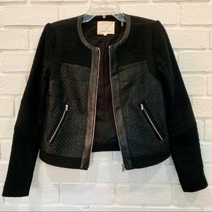 Rebecca Taylor Black Tweed Jacket w/ Leather Trim